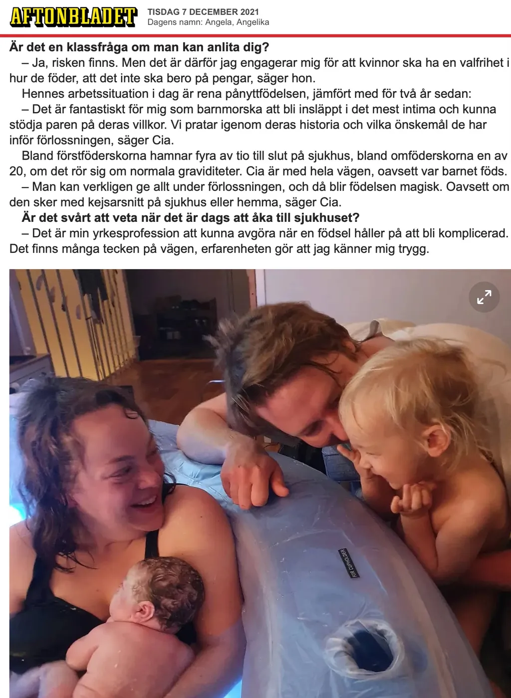 Nyhetsartikel från Aftonbladet om Birth in Harmony 3