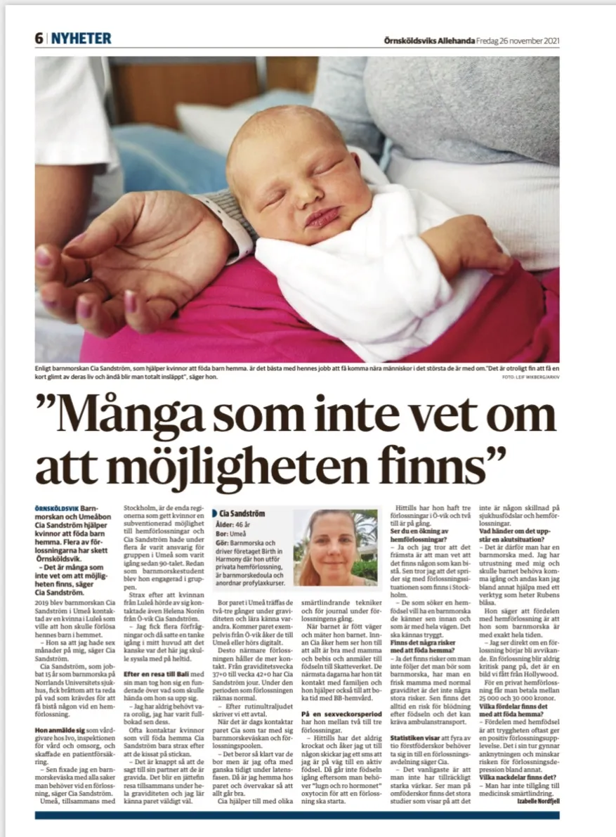 Nyhetsartikel från Örnskoldsviks Allehanda om Birth in Harmony 1